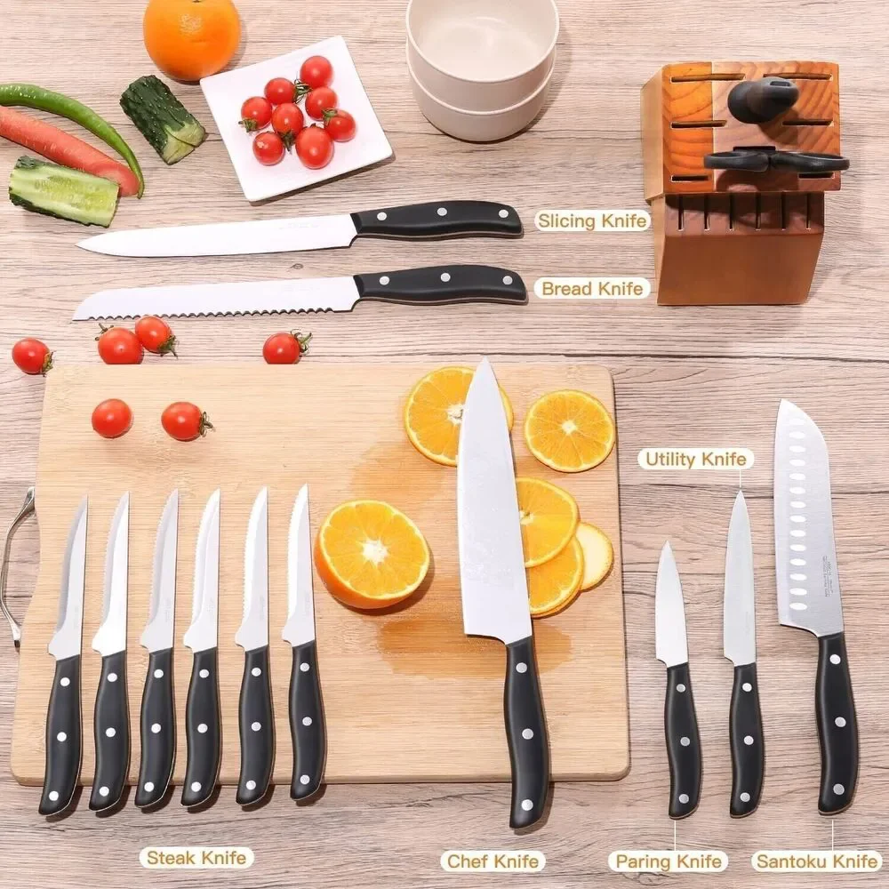 15 PCS Knife Set for Kitchen with Knife Block - High Carbon Stainless Steel Set